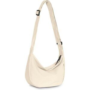 Women Beige Imported Polyester Crossbody Lightweight Crescent Trendy Sling Bag